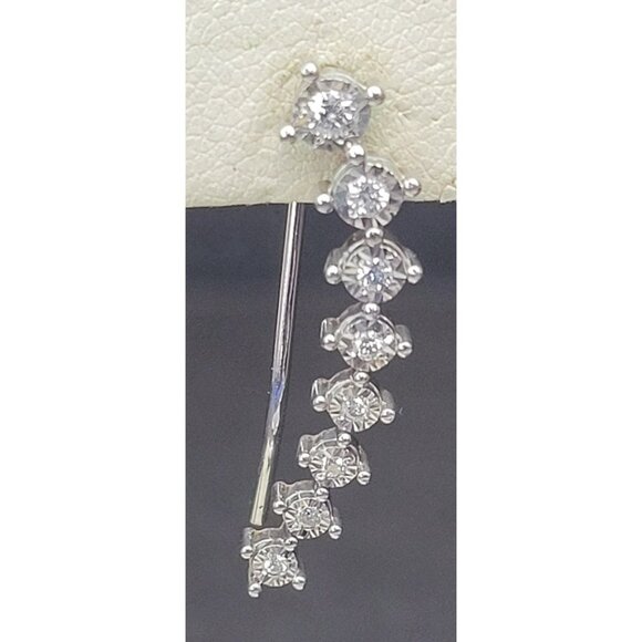 Sterling Silver CZ Graduated Climber Earrings – Curved Ear Climbers 2.2g 40 - Picture 3 of 7